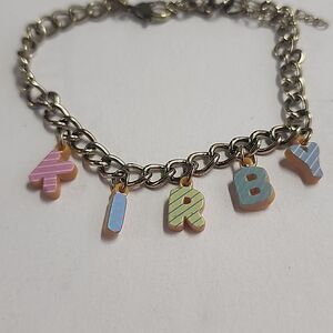 Kirby Nintendo Charm Bracelet Gold Tone Dangle Charms Striped Letters Lettering